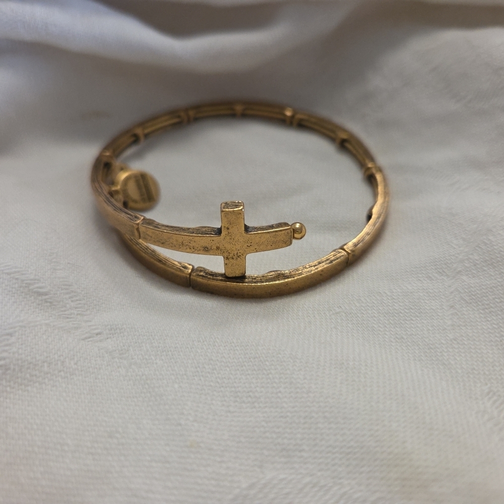 Alex And Ani Vintage Sixty Six Cross Wrap Hinged Bracelet Goldtone Energy